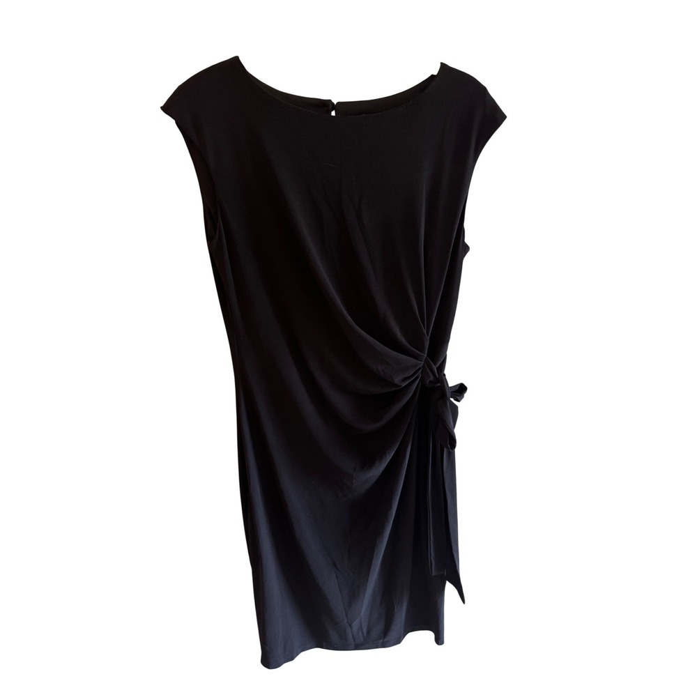 Chetta B Black Cap Sleeve Round Neck Faux Wrap Knee Length Jersey Knit Dress 6